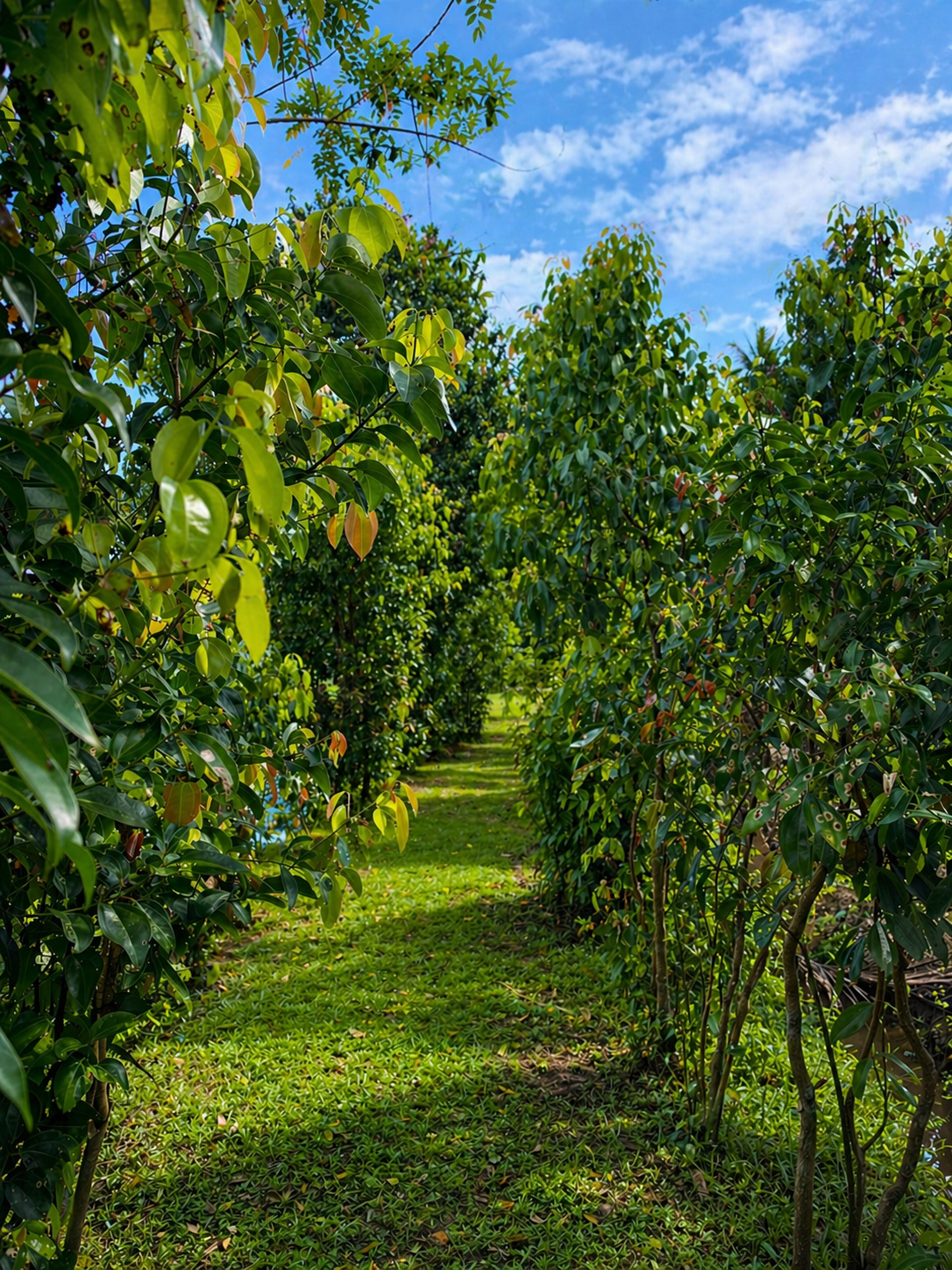 Lush green Ceylon cinnamon plantation growing true cinnamon in Sri Lanka