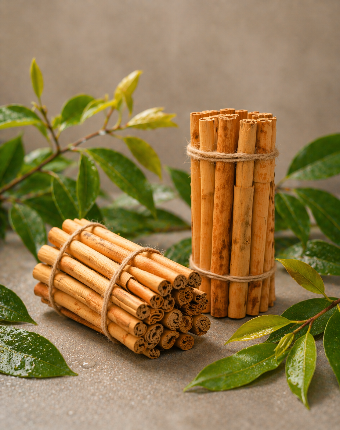 Close-up of premium, thin, and multi-layered true Ceylon cinnamon quills
